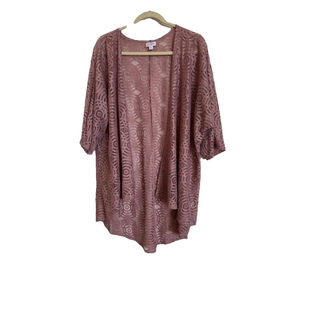 LuLaRoe Women's Simply Comfortable Lace Overlay Duster XL-1X Mauve High Low Hem
